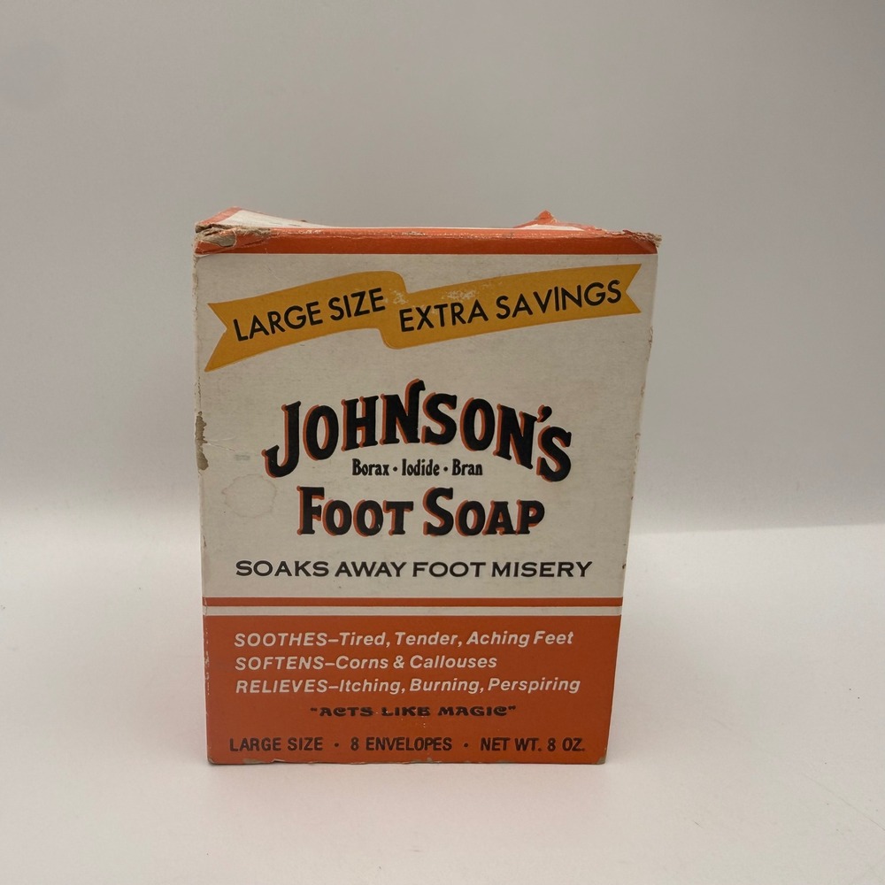 Vintage Johnsons Foot Soap Borax Iodide Bran Large Size Box 4 Envelopes USA Made